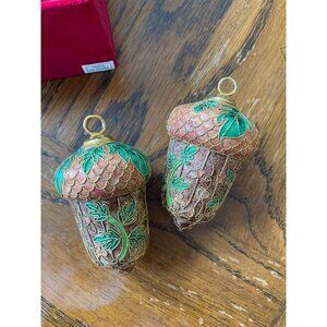 Dillards Cloisonné Acorn Ornaments Set Of 2 With Gift Box
